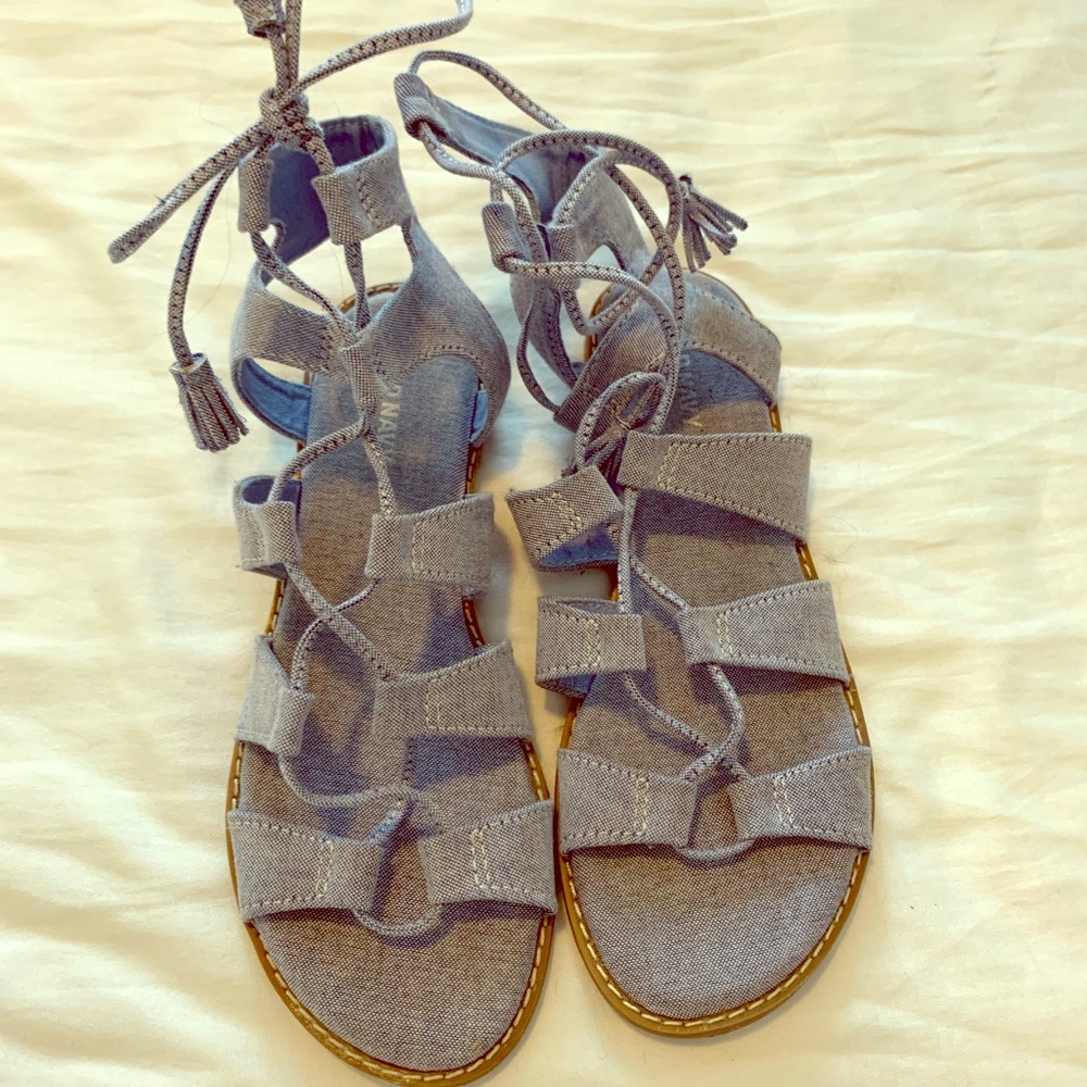 Denim tie up sandals